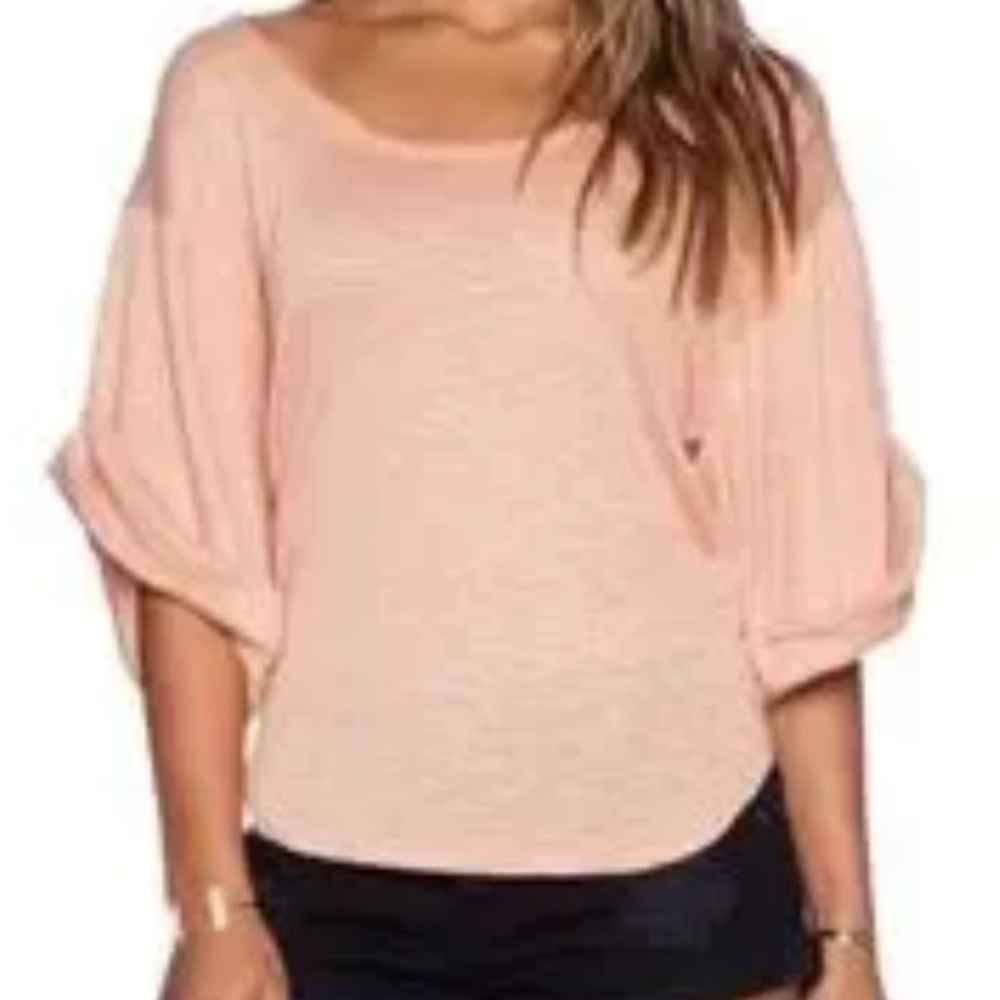 Free People Beach Nani Knit Rolled Sleeves Small Peach Color Oversized Top